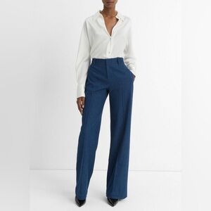 Vince Pintuck Italian Cotton Mid-Rise Wide-Leg Trouser